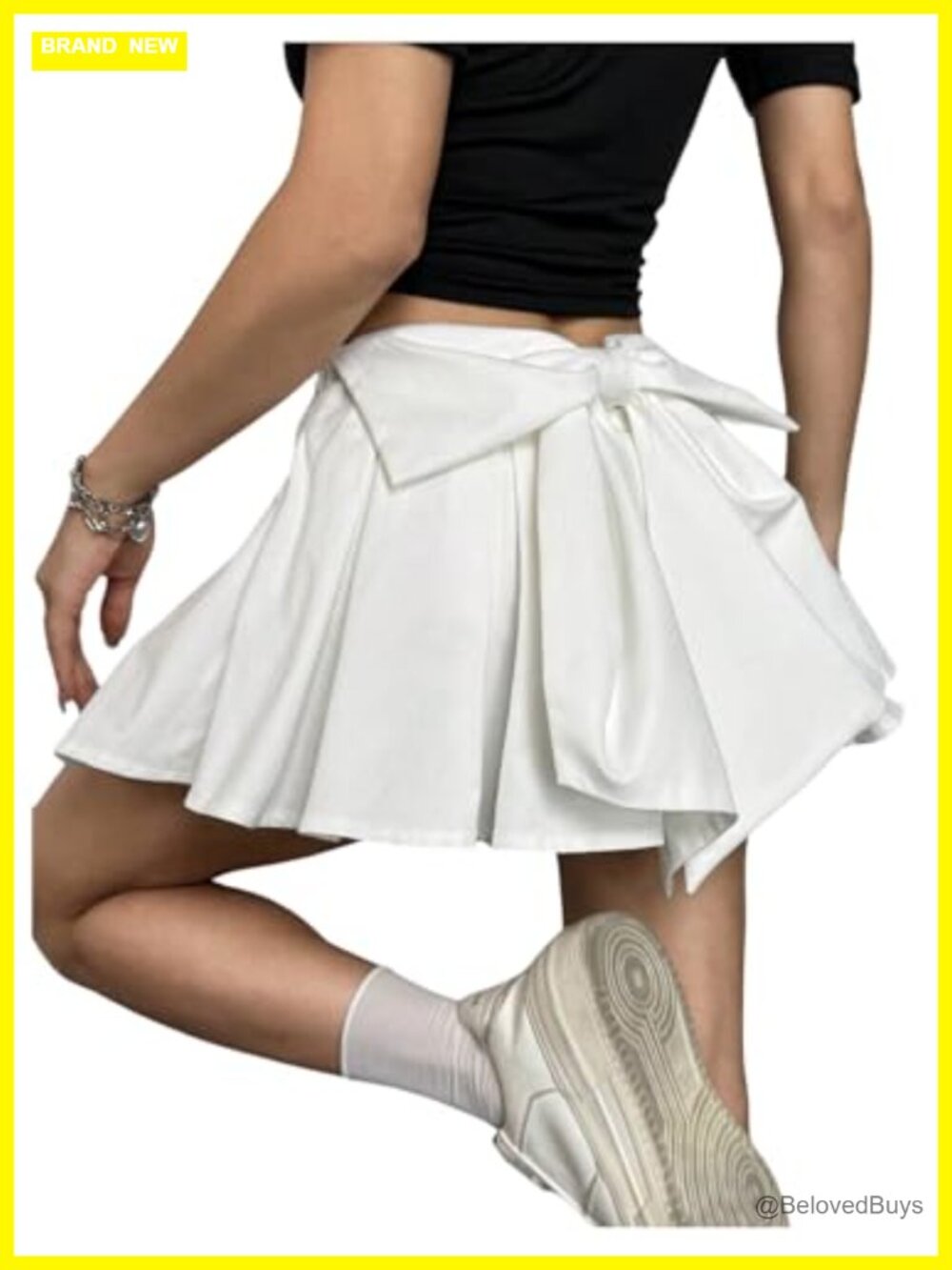 Women's Pleated Bow Back A-Line Mini Skirt Y2K Casual